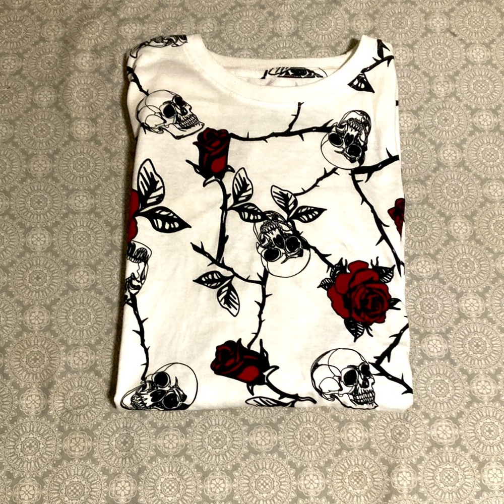 rue21 Rose Skull All-Over Print Shirt